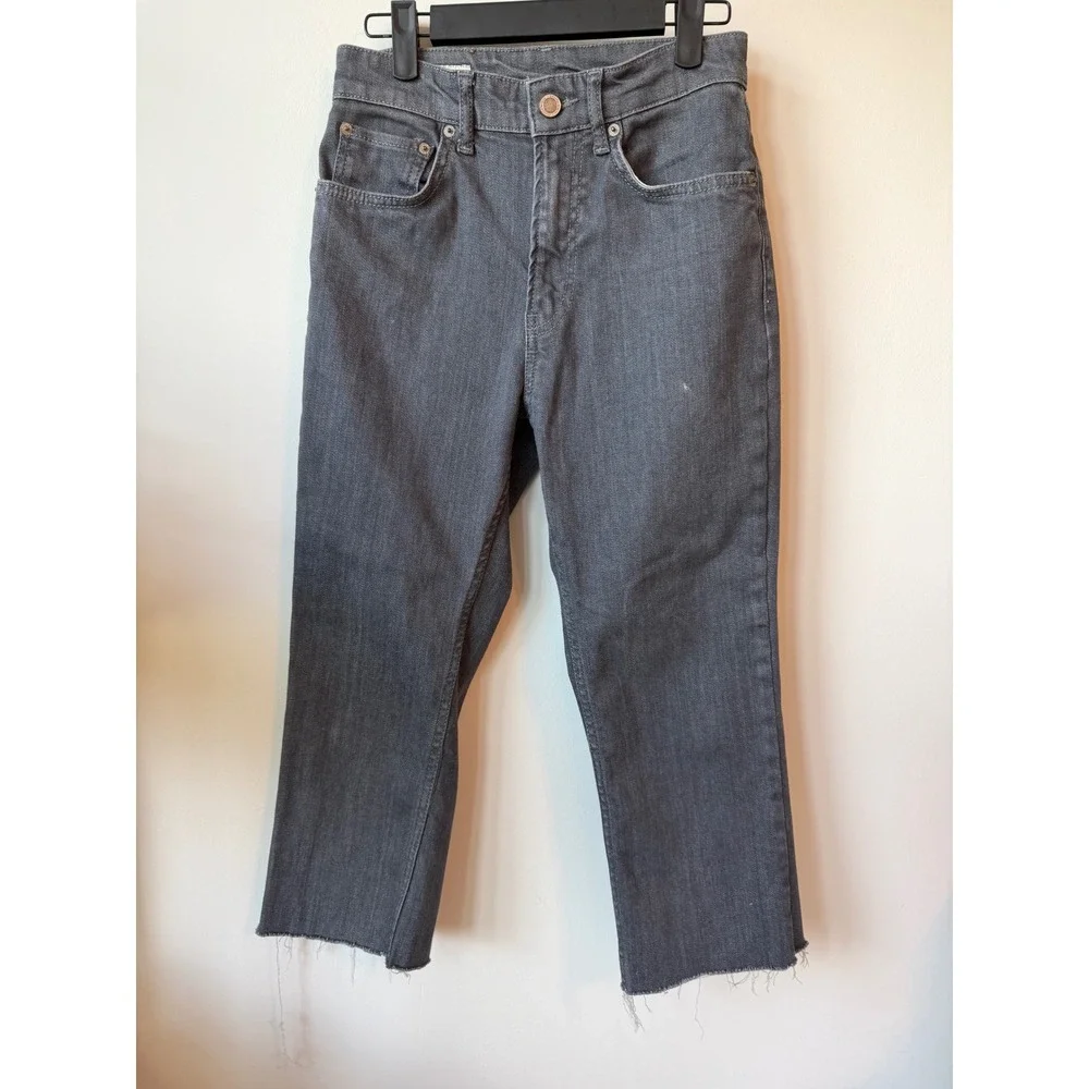 Zara Womens Gray High Rise Cropped Straight Leg Raw Hem Jeans Size 2 EUR 34